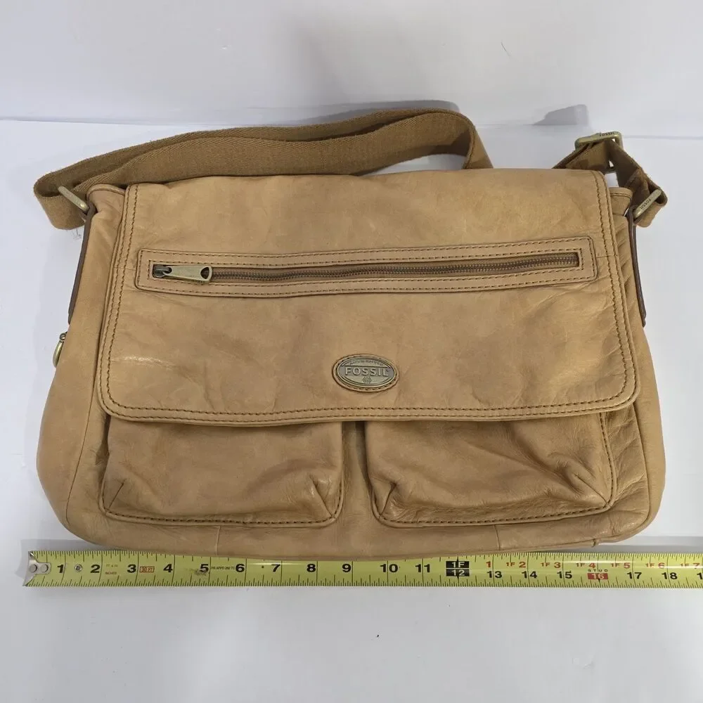 Fossil Leather Briefcase Zip Messenger Laptop Crossbody Brown Bag Butter Soft